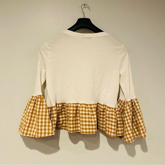 English Factory Gingham Bell Hem Sleeve Top Size Medium - Picture 5 of 6
